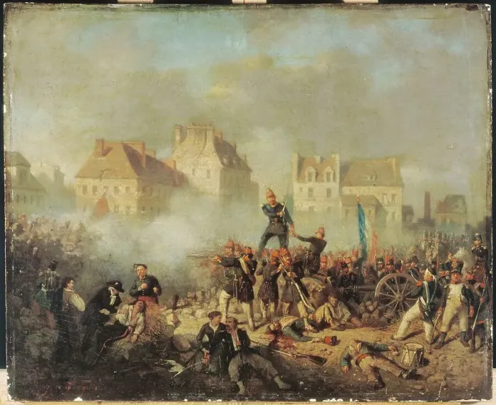Framed Print : Episode of the 1848 revolution: officer commanding the men to fire, c1848. Creator: Tony-Francois de Bergue