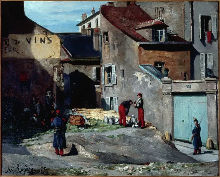 Framed Print : Episode of the Commune, rue des Rosiers, in Montmartre, 1875. Creator: Auguste Lepere Framed Print : Episode of the Commune, rue des Rosiers, in Montmartre, 1875. Creator: Auguste Lepere