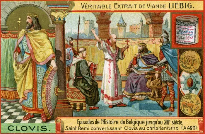Framed Print : Episodes in the history of Belgium up until the 13th century: King Clovis I, (c1900) Framed Print : Episodes in the history of Belgium up until the 13th century: King Clovis I, (c1900)