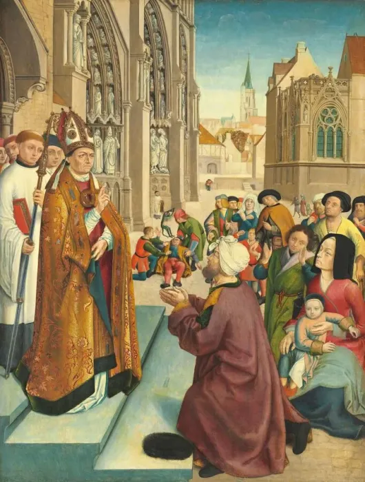 Framed Print : Episodes from the Life of a Bishop Saint, c. 1500. Creator: Master of Saint Gilles Framed Print : Episodes from the Life of a Bishop Saint, c. 1500. Creator: Master of Saint Gilles