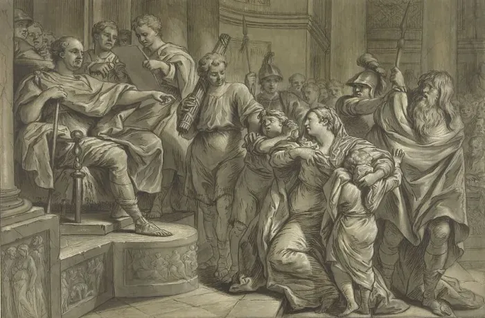 Framed Print : Eponina asks Vespasian for mercy for Sabinus, 1726-1783. Creator: Blaise Nicolas Lesueur Framed Print : Eponina asks Vespasian for mercy for Sabinus, 1726-1783. Creator: Blaise Nicolas Lesueur