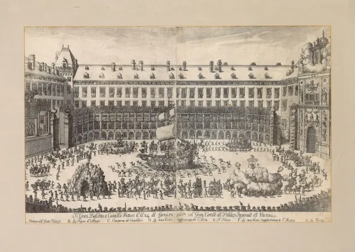Framed Print : Equestrian ballet in the courtyard of the Vienna Hofburg... 1667. Creator: Anonymous Framed Print : Equestrian ballet in the courtyard of the Vienna Hofburg... 1667. Creator: Anonymous