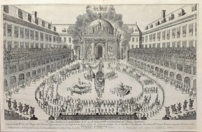 Framed Print : Equestrian ballet in the courtyard of the Vienna Hofburg…, 1667. Creator: Anonymous Framed Print : Equestrian ballet in the courtyard of the Vienna Hofburg…, 1667. Creator: Anonymous