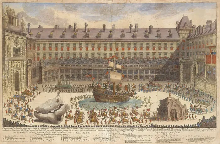 Framed Print : Equestrian ballet in the courtyard of the Vienna Hofburg on the occasion of the wedding of... 1667. Creator: Anonymous Framed Print : Equestrian ballet in the courtyard of the Vienna Hofburg on the occasion of the wedding of... 1667. Creator: Anonymous