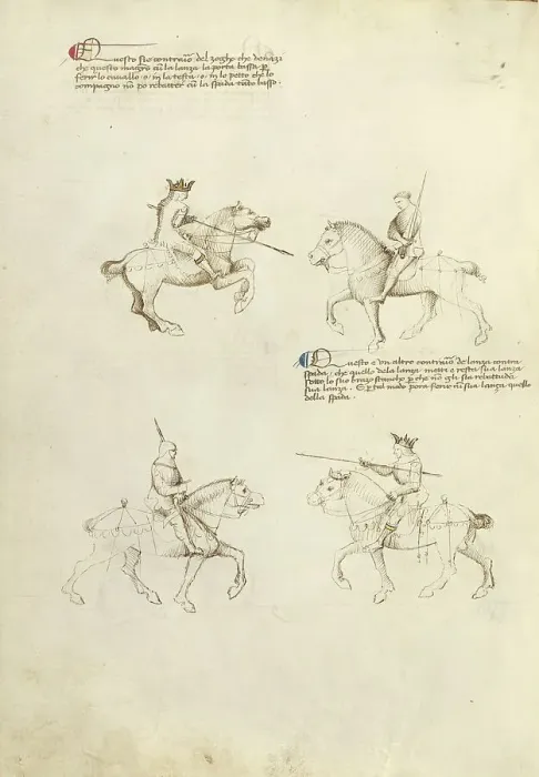 Framed Print : Equestrian Combat with Lance and Sword; Fior di Battaglia, about 1410. Creator: Fiore Furlan dei Liberi da Premariacco Framed Print : Equestrian Combat with Lance and Sword; Fior di Battaglia, about 1410. Creator: Fiore Furlan dei Liberi da Premariacco
