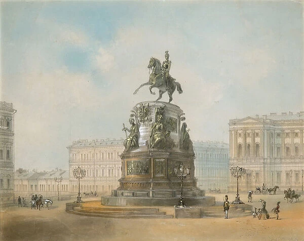 The equestrian monument of Nicholas I of Russia on St Isaacs Square in Saint Petersburg. Artist: Charlemagne, Iosif Iosifovich (1824-1870)