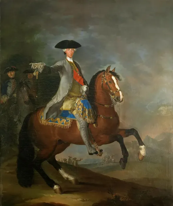 Framed Print : Equestrian Portrait of Charles of Bourbon, Mid of the 18th century. Creator: Liani, Francesco (1712-1780) Framed Print : Equestrian Portrait of Charles of Bourbon, Mid of the 18th century. Creator: Liani, Francesco (1712-1780)