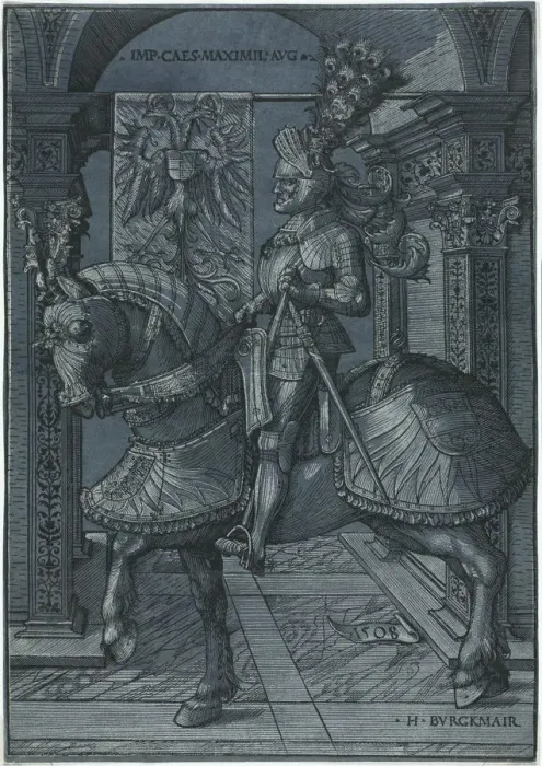 Framed Print : Equestrian Portrait of the Emperor Maximilian, 1508. Creator: Hans Burgkmair (German, 1473-1531) Framed Print : Equestrian Portrait of the Emperor Maximilian, 1508. Creator: Hans Burgkmair (German, 1473-1531)