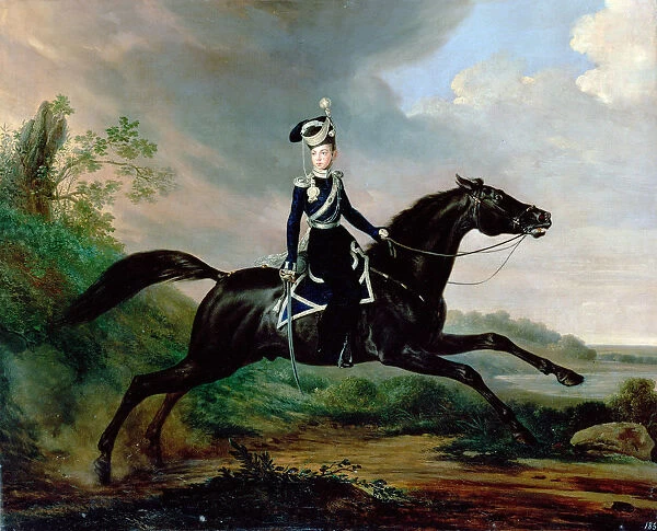 Equestrian Portrait of Grand Prince Alexander Nikolayevich, (1818-1881), 1832. Artist: Franz Kruguer