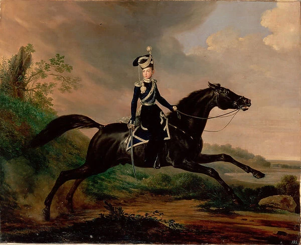 Equestrian Portrait of Grand Prince Alexander Nikolayevich (1818-1881), 1832. Artist: Kruger, Franz (1797-1857)