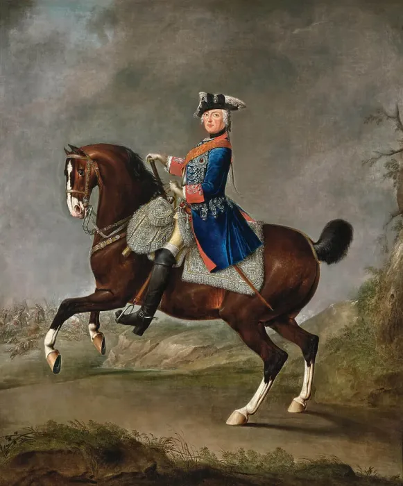Framed Print : Equestrian portrait of King Frederick II of Prussia, wearing the star and... 2nd Half of 18th cen. Creator: Hempel; Gottfried (1720-1772) Framed Print : Equestrian portrait of King Frederick II of Prussia, wearing the star and... 2nd Half of 18th cen. Creator: Hempel; Gottfried (1720-1772)
