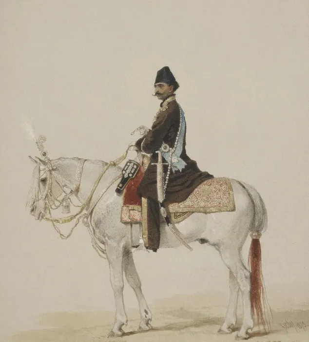Framed Print : Equestrian Portrait of Naser al-Din Shah Qajar (1831-1896), 1873. Artist: Zichy, Mihaly (1827-1906) Framed Print : Equestrian Portrait of Naser al-Din Shah Qajar (1831-1896), 1873. Artist: Zichy, Mihaly (1827-1906)