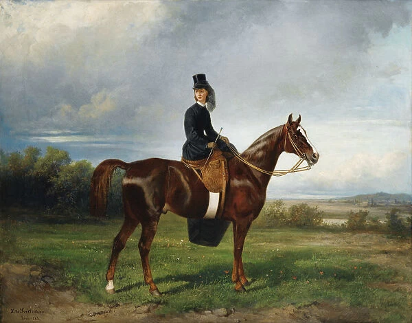 Equestrian Portrait of Seymourina Poirson, nee Cuthbertson, 1863. Artist: Sverchkov, Nikolai Yegorovich (1817-1898)