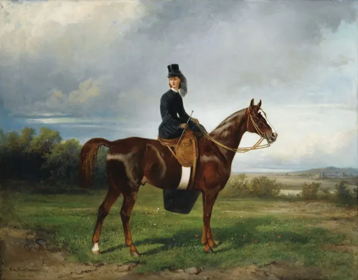 Framed Print : Equestrian Portrait of Seymourina Poirson, nee Cuthbertson, 1863. Artist: Sverchkov, Nikolai Yegorovich (1817-1898) Framed Print : Equestrian Portrait of Seymourina Poirson, nee Cuthbertson, 1863. Artist: Sverchkov, Nikolai Yegorovich (1817-1898)