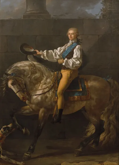 Framed Print : Equestrian portrait of Stanislaw Kostka Potocki (1755-1821). Artist: David, Jacques Louis (1748-1825) Framed Print : Equestrian portrait of Stanislaw Kostka Potocki (1755-1821). Artist: David, Jacques Louis (1748-1825)
