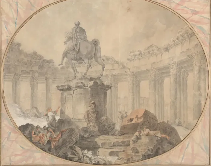 Framed Print : Equestrian Statue of Marcus Aurelius, 1757. Creator: Hubert Robert Framed Print : Equestrian Statue of Marcus Aurelius, 1757. Creator: Hubert Robert