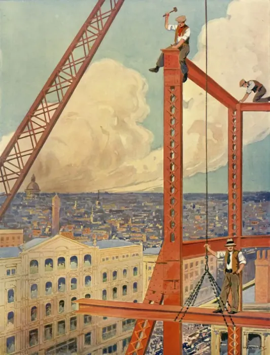 Framed Print : Erecting the Girders of a Huge New Store, c1930. Creator: Unknown Framed Print : Erecting the Girders of a Huge New Store, c1930. Creator: Unknown