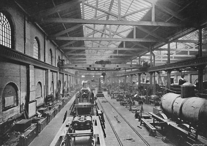 Framed Print : Erecting Shop, London and North-Western Railway Works, Crewe, c1896 Framed Print : Erecting Shop, London and North-Western Railway Works, Crewe, c1896