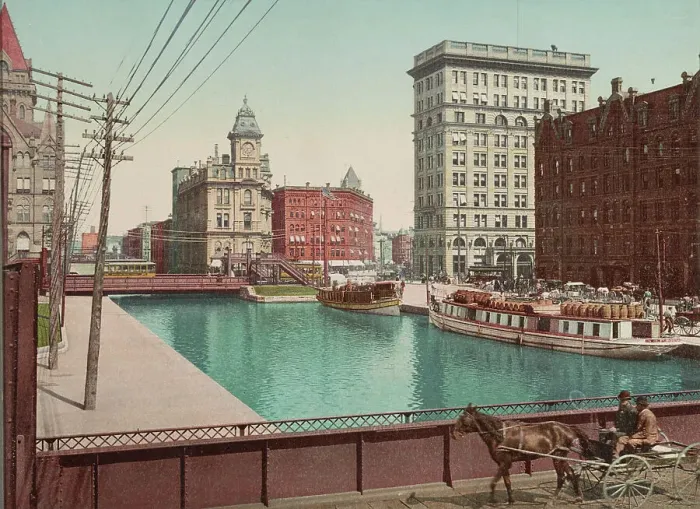 Framed Print : Erie Canal at Salina Street, Syracuse, ca 1900. Creator: Unknown Framed Print : Erie Canal at Salina Street, Syracuse, ca 1900. Creator: Unknown