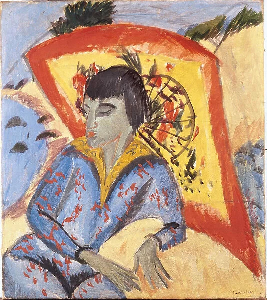 Erna with Japanese Umbrella, 1913. Creator: Kirchner, Ernst Ludwig (1880-1938)