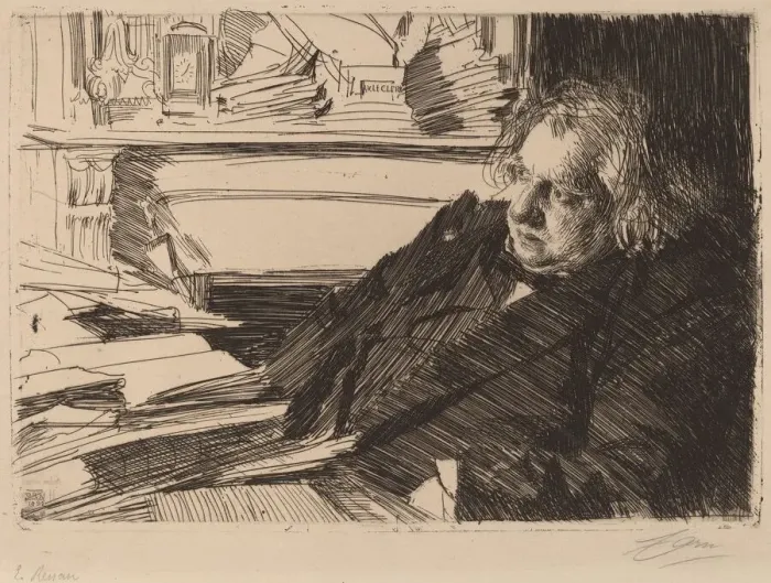 Framed Print : Ernest Renan, 1892. Creator: Anders Leonard Zorn Framed Print : Ernest Renan, 1892. Creator: Anders Leonard Zorn