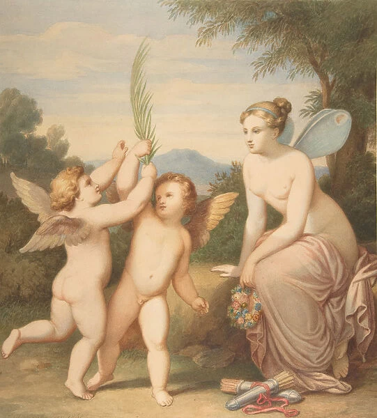 Eros and Anteros with Psyche Looking at Them, 1810-60. Creator: Johannes Riepenhausen