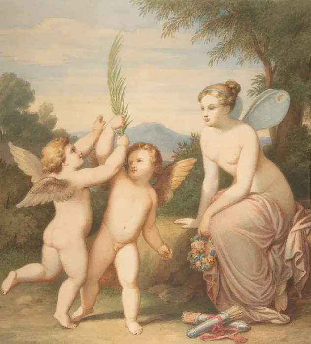 Framed Print : Eros and Anteros with Psyche Looking at Them, 1810-60. Creator: Johannes Riepenhausen Framed Print : Eros and Anteros with Psyche Looking at Them, 1810-60. Creator: Johannes Riepenhausen
