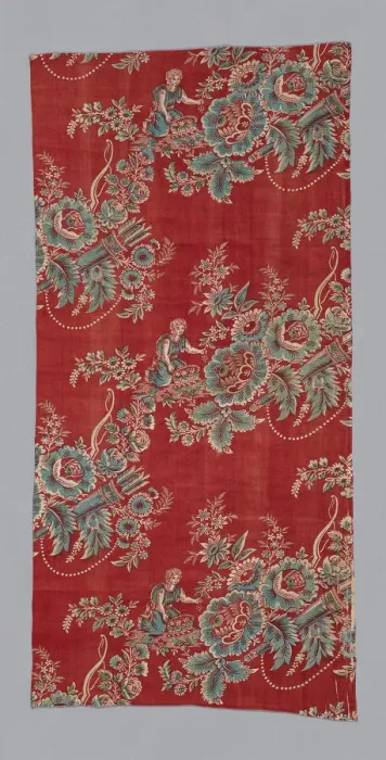 Framed Print : Eros Gathering Flowers (Furnishing Fabric), Bolbec, c. 1800. Creator: Unknown Framed Print : Eros Gathering Flowers (Furnishing Fabric), Bolbec, c. 1800. Creator: Unknown
