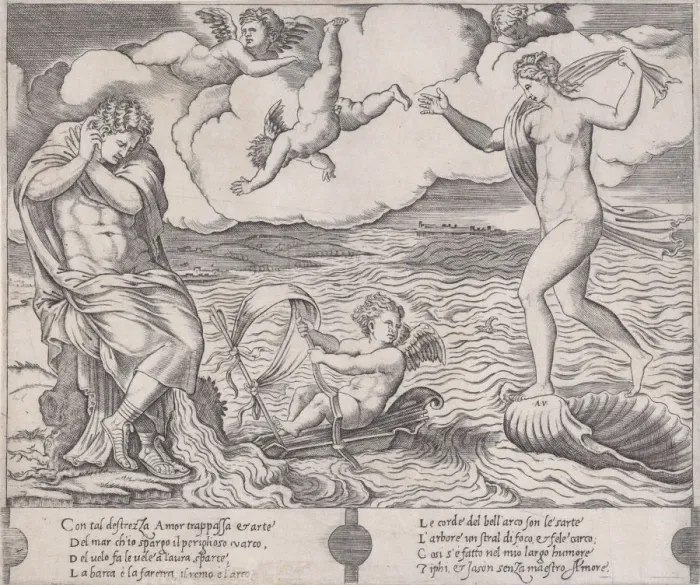Framed Print : Eros in the Sea, ca. 1514-36. Creator: Agostino Veneziano Framed Print : Eros in the Sea, ca. 1514-36. Creator: Agostino Veneziano