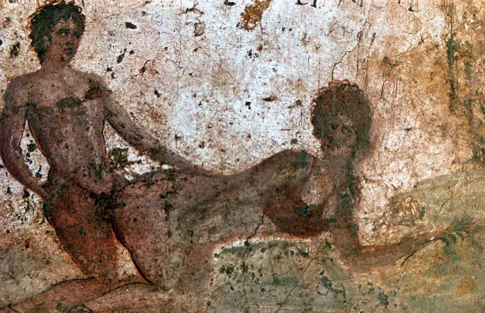 Framed Print : Erotic mural, Pompeii, Italy
