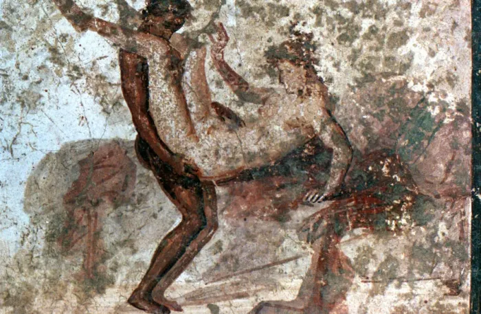 Framed Print : Erotic mural, Pompeii, Italy Framed Print : Erotic mural, Pompeii, Italy