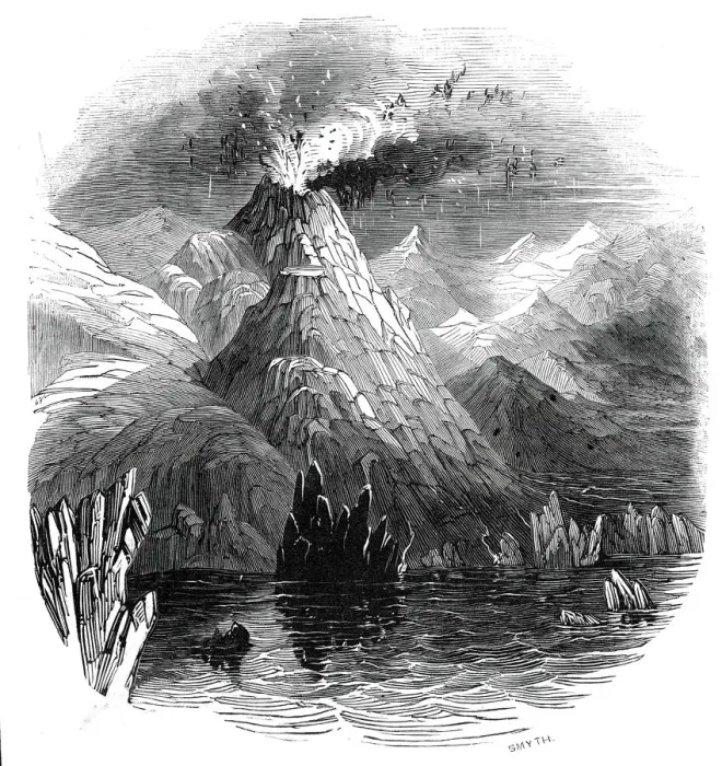 Framed Print : Eruption of Mount Hecla, 1845. Creator: Smyth Framed Print : Eruption of Mount Hecla, 1845. Creator: Smyth