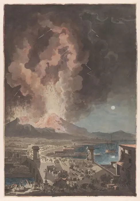 Framed Print : Eruption of Mt Vesuvius, Seen from the Ponte della Maddalena in Naples, c.1783. Creator: Francesco Piranesi Framed Print : Eruption of Mt Vesuvius, Seen from the Ponte della Maddalena in Naples, c.1783. Creator: Francesco Piranesi