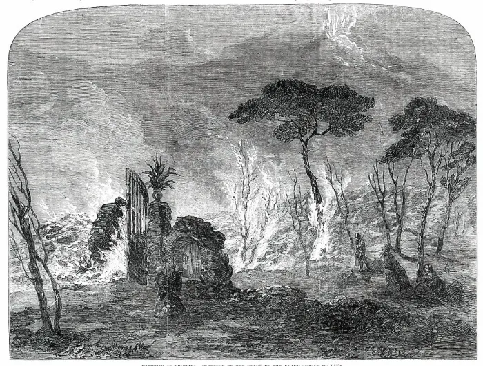 Framed Print : Eruption of Vesuvius - Sketched on the Verge of the Grand Stream of Lava, 1850. Creator: Unknown Framed Print : Eruption of Vesuvius - Sketched on the Verge of the Grand Stream of Lava, 1850. Creator: Unknown