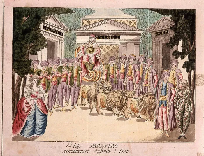 Framed Print : Es lebe Sarastro. The premiere of The Magic Flute by Mozart, 1790s. Artist: Anonymous Framed Print : Es lebe Sarastro. The premiere of The Magic Flute by Mozart, 1790s. Artist: Anonymous