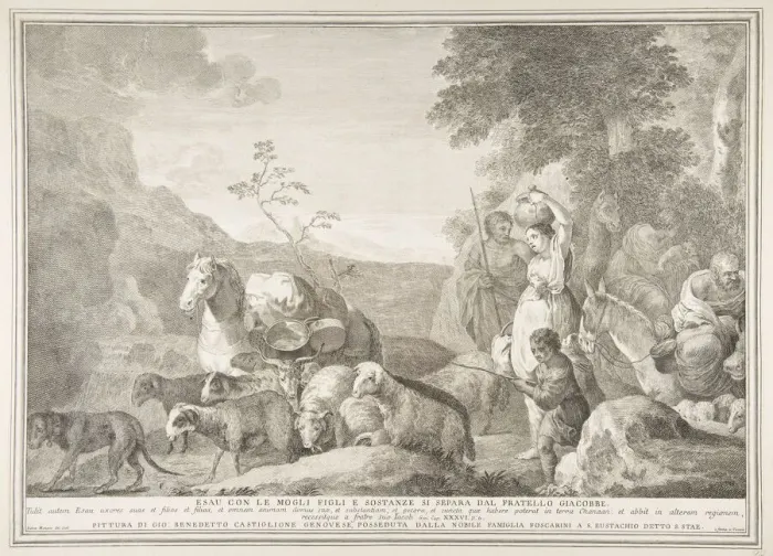 Framed Print : Esau and his family parting ways with Jacob (Esau con le mogli figli e sostanze si sepa Framed Print : Esau and his family parting ways with Jacob (Esau con le mogli figli e sostanze si sepa
