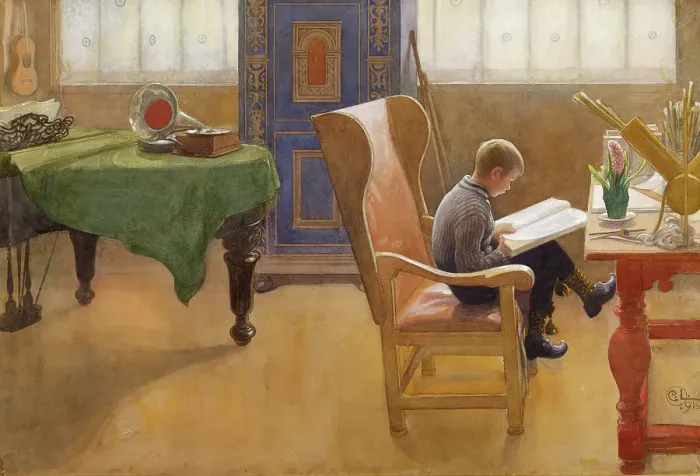 Framed Print : Esbjörn at the Study Corner, 1912. Creator: Carl Larsson Framed Print : Esbjörn at the Study Corner, 1912. Creator: Carl Larsson