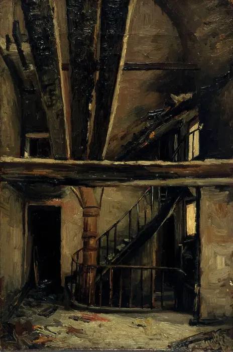 Framed Print : Un escalier de l'Opéra-Comique, après l'incendie du 15 mai 1887, place Boieldieu, 2ème arrondiss... Creator: Henri-Martin Vos Framed Print : Un escalier de l'Opéra-Comique, après l'incendie du 15 mai 1887, place Boieldieu, 2ème arrondiss... Creator: Henri-Martin Vos