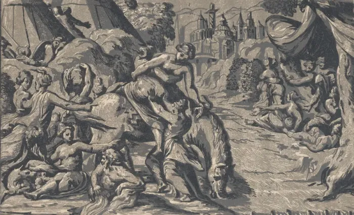 Framed Print : The escape of Cloelia, 1540-50. 1540-50. Creator: Niccolo Vicentino Framed Print : The escape of Cloelia, 1540-50. 1540-50. Creator: Niccolo Vicentino
