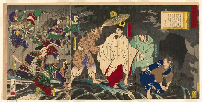 Framed Print : Escape of Emperor Godaigo, from the series The Unofficial History of Japan (Nihon... Japan, 1885. Creator: Kobayashi Kiyochika. Escape of Emperor Godaigo, from the series The Unofficial History of Japan (Nihon... Japan, 1885) Framed Print : Escape of Emperor Godaigo, from the series The Unofficial History of Japan (Nihon... Japan, 1885. Creator: Kobayashi Kiyochika. Escape of Emperor Godaigo, from the series The Unofficial History of Japan (Nihon... Japan, 1885)