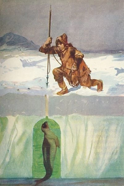 Eskimo About To Spear A Seal Through Its Breathing-Hole, c1927, (1928). Artist: Henry Evison