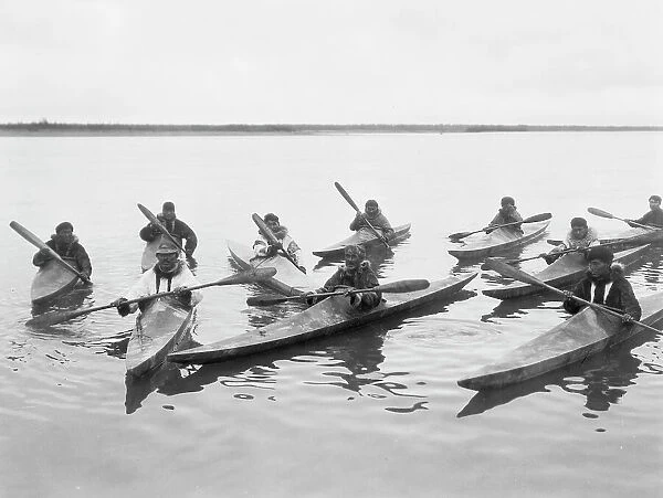 Eskimos in kayaks, Noatak, Alaska, c1929. Creator: Edward Sheriff Curtis