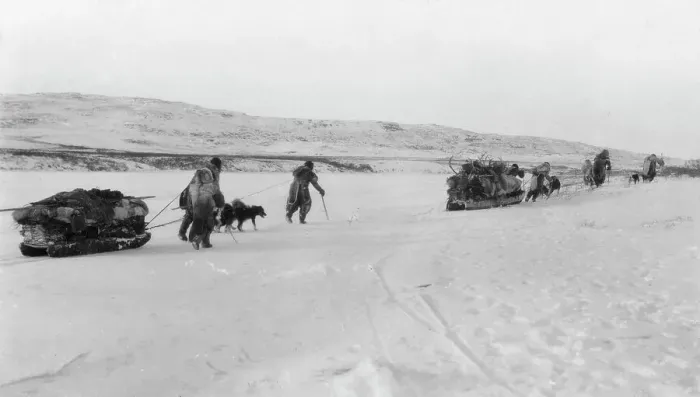Framed Print : Eskimos on their way to the sea, between c1900 and 1929. Creator: Unknown Framed Print : Eskimos on their way to the sea, between c1900 and 1929. Creator: Unknown