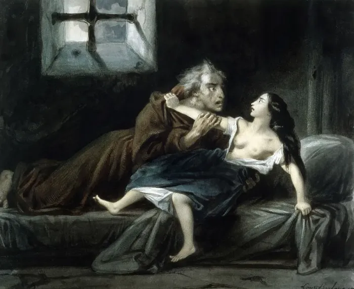 Framed Print : Esmeralda and Claude Frollo, 1831. Creator: Boulanger, Louis Candide (1806-1867) Framed Print : Esmeralda and Claude Frollo, 1831. Creator: Boulanger, Louis Candide (1806-1867)