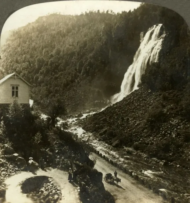 Framed Print : Espelandfos, one of the loveliest waterfalls in all Scandinavia, Norway, c1905 Framed Print : Espelandfos, one of the loveliest waterfalls in all Scandinavia, Norway, c1905