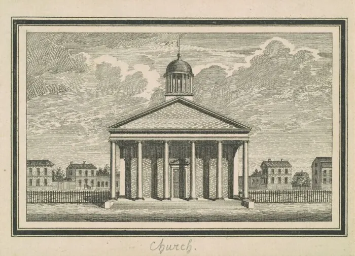 Framed Print : Esperanza, Church, 1795. Creator: Charles Balthazar Julien Fevret de Saint-Mé Framed Print : Esperanza, Church, 1795. Creator: Charles Balthazar Julien Fevret de Saint-Mé