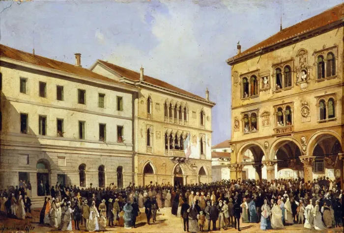 Framed Print : Esposizione del tricolore in Piazza Duomo, 1866 Framed Print : Esposizione del tricolore in Piazza Duomo, 1866