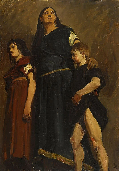 Esquisse de détail pour le Panthéon : Femme mérovingienne et deux enfants, c19–06–1874 and 1885. Creator: Jean-Paul Laurens