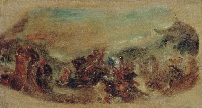 Framed Print : Esquisse pour la bibliothèque du palais Bourbon : Attila suivi de ses hordes barbares... c1844. Creator: Eugene Delacroix