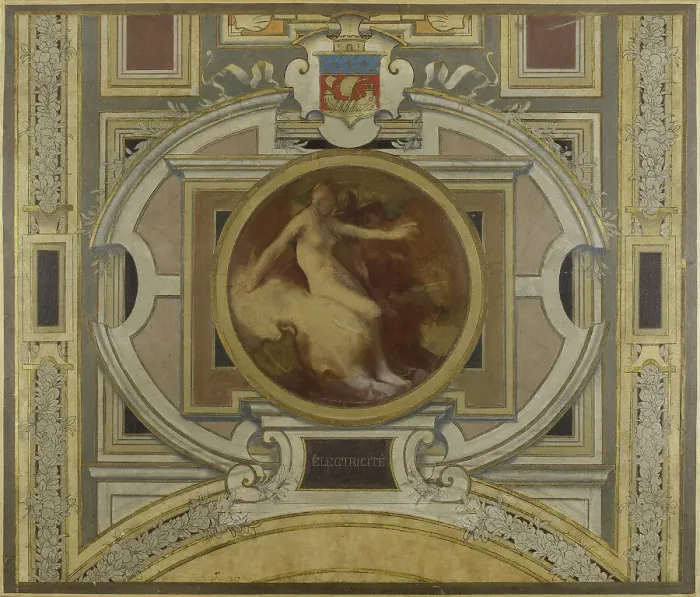 Framed Print : Esquisse pour la galerie des métiers de l'Hôtel de Ville : Electricité, 1890. Creator: Pierre Victor Galland Framed Print : Esquisse pour la galerie des métiers de l'Hôtel de Ville : Electricité, 1890. Creator: Pierre Victor Galland